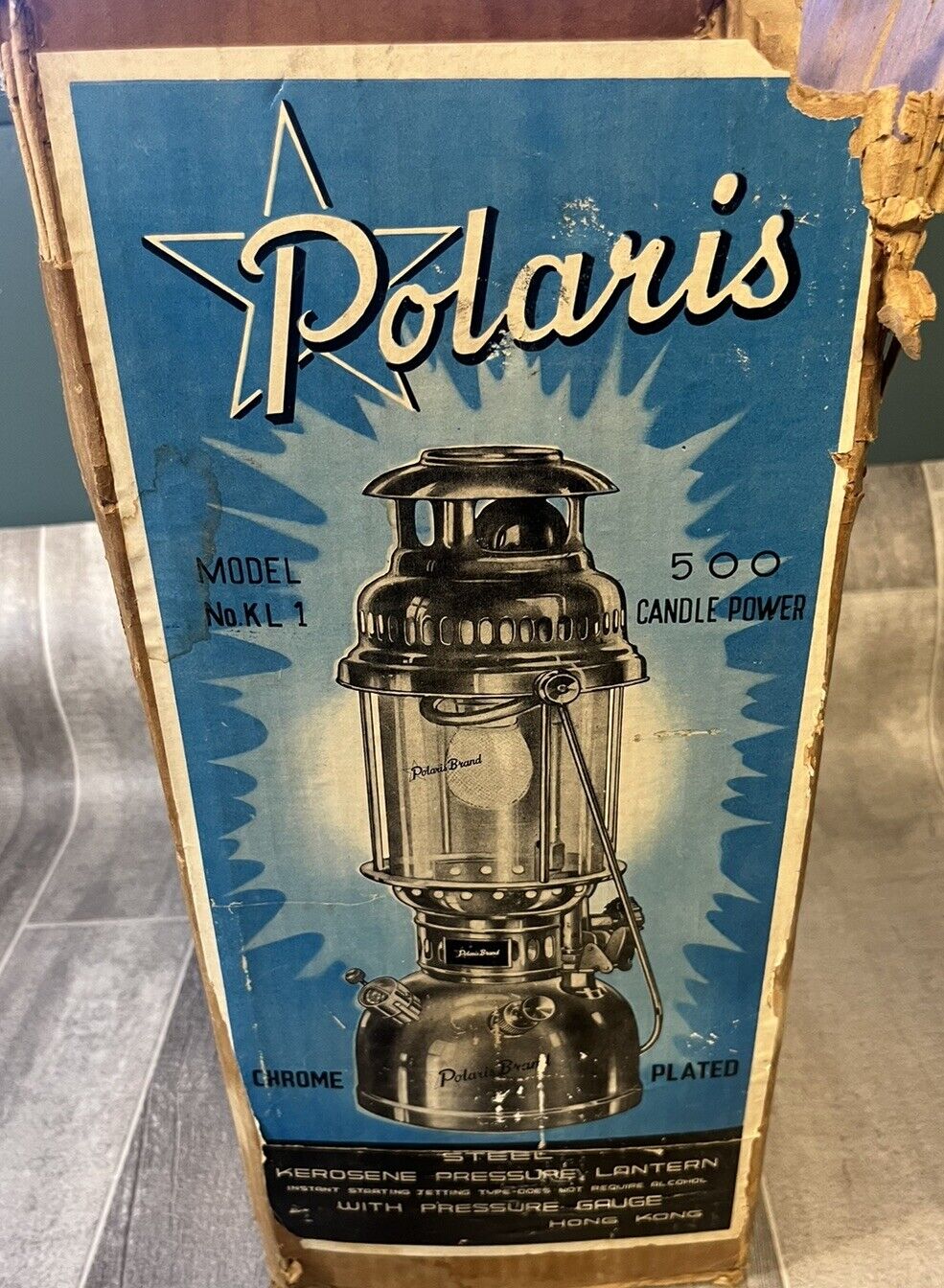 Vintage Polaris Kerosene 500 CP Pressure Lantern Steel Lamp Made In Hong Kong
