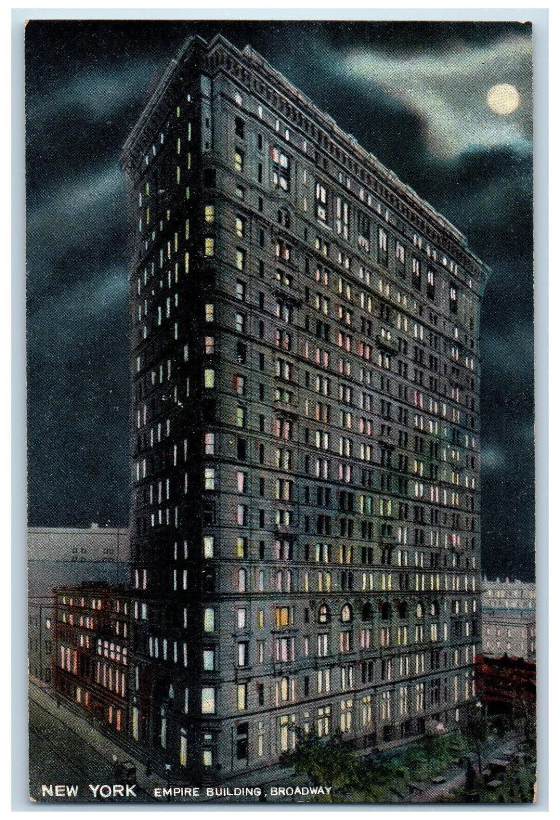 1909 Empire Building Broadway New York NY at Night Antique Posted Postcard