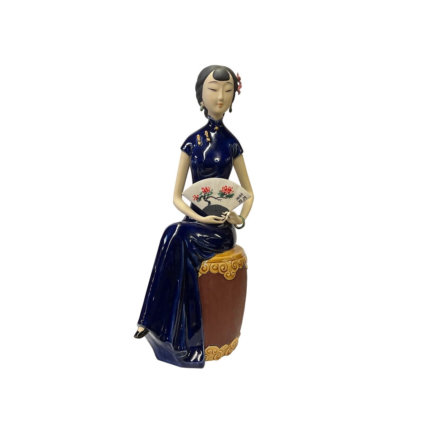 Chinese Oriental Ceramic Cheongsam Blue Qipao Dressing Lady Figure ws3100
