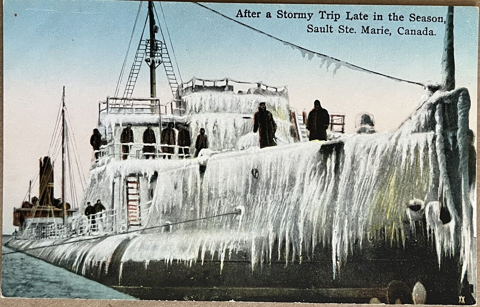Sault Ste Marie Ice Covered Ship Canada Antique Postcard c1910