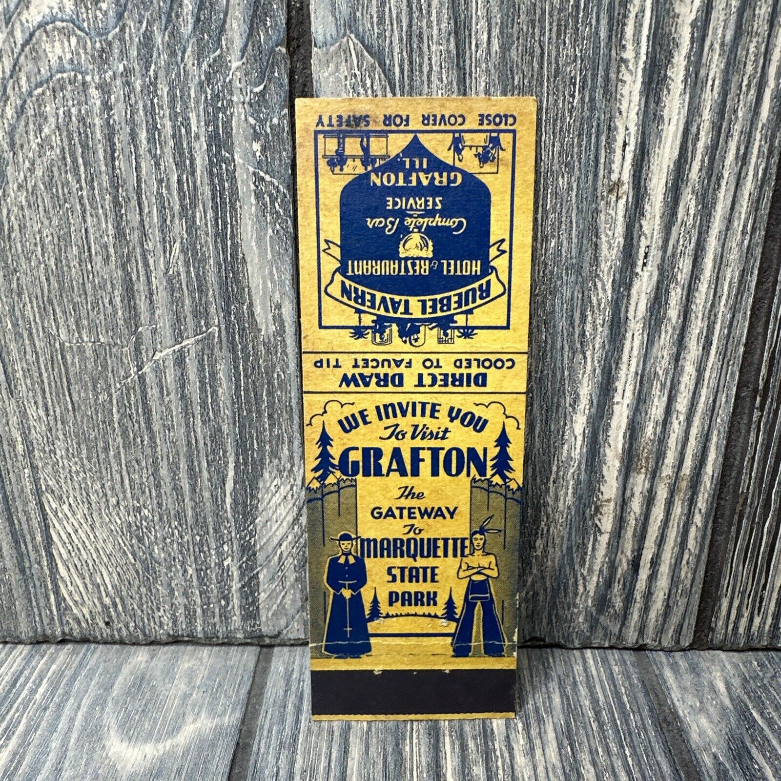 Vtg Grafton The Gateway to Marquette State Park Matchbook Cover Advertisement