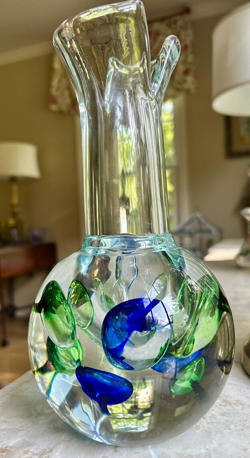 Mid Century Svoboda Blue And Green 1950’s art glass vase space age Czech Bohemia
