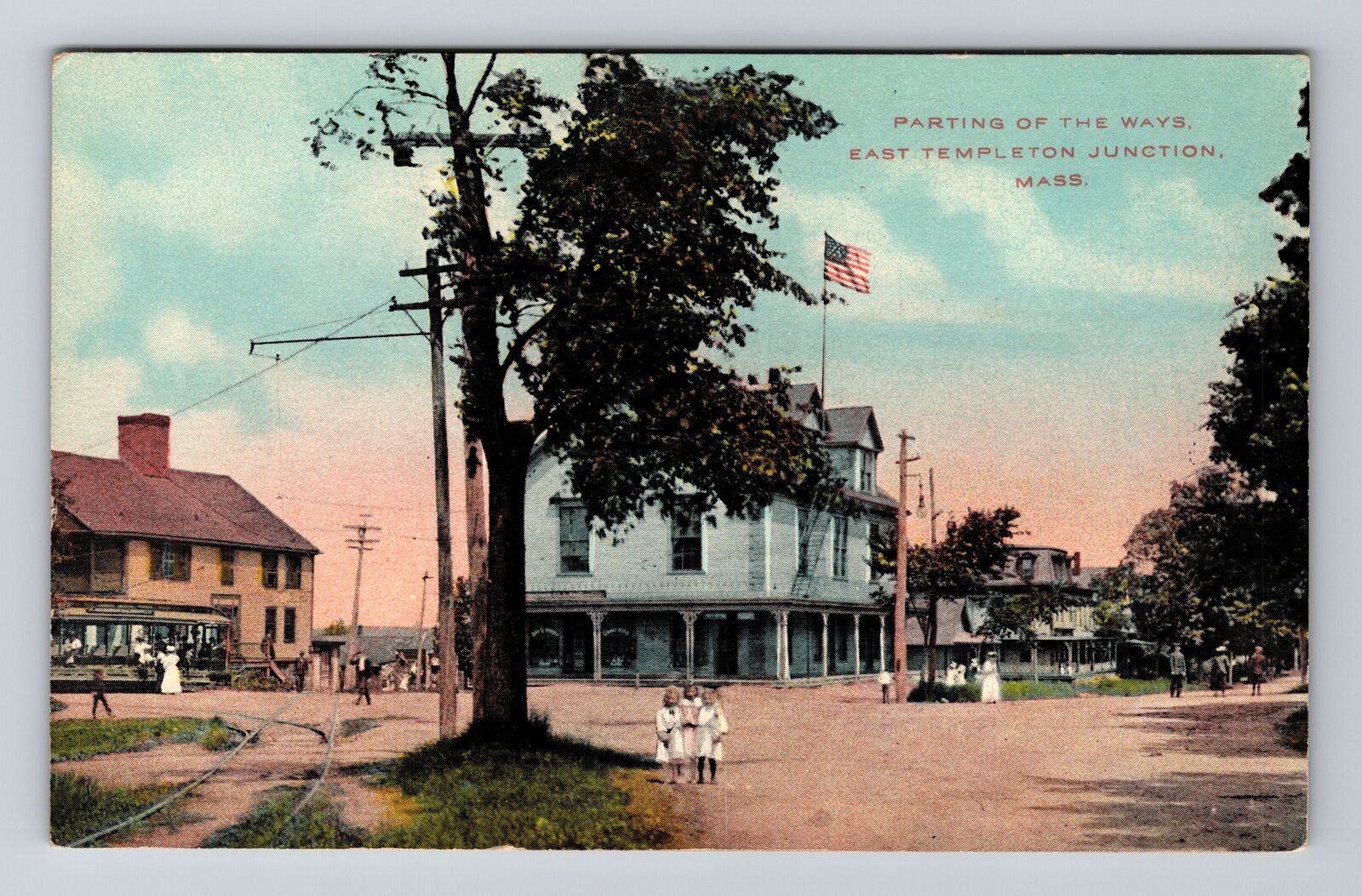 E.Templeton Jct, MA-Massachusetts, Street Intersection-Trolley, Vintage Postcard