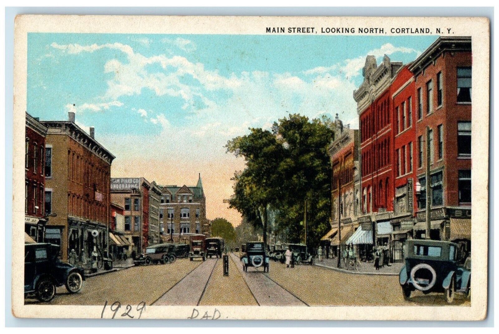 1929 Main Street Looking North Exterior Building Cortland New York  NY Postcard