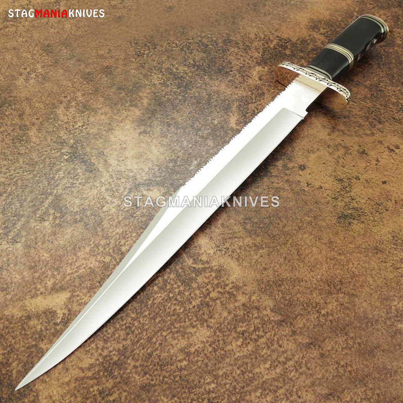 Premium Hand Forged D2 Steel Hunting Big Modern Bowie Knife Vintage Bull Horn
