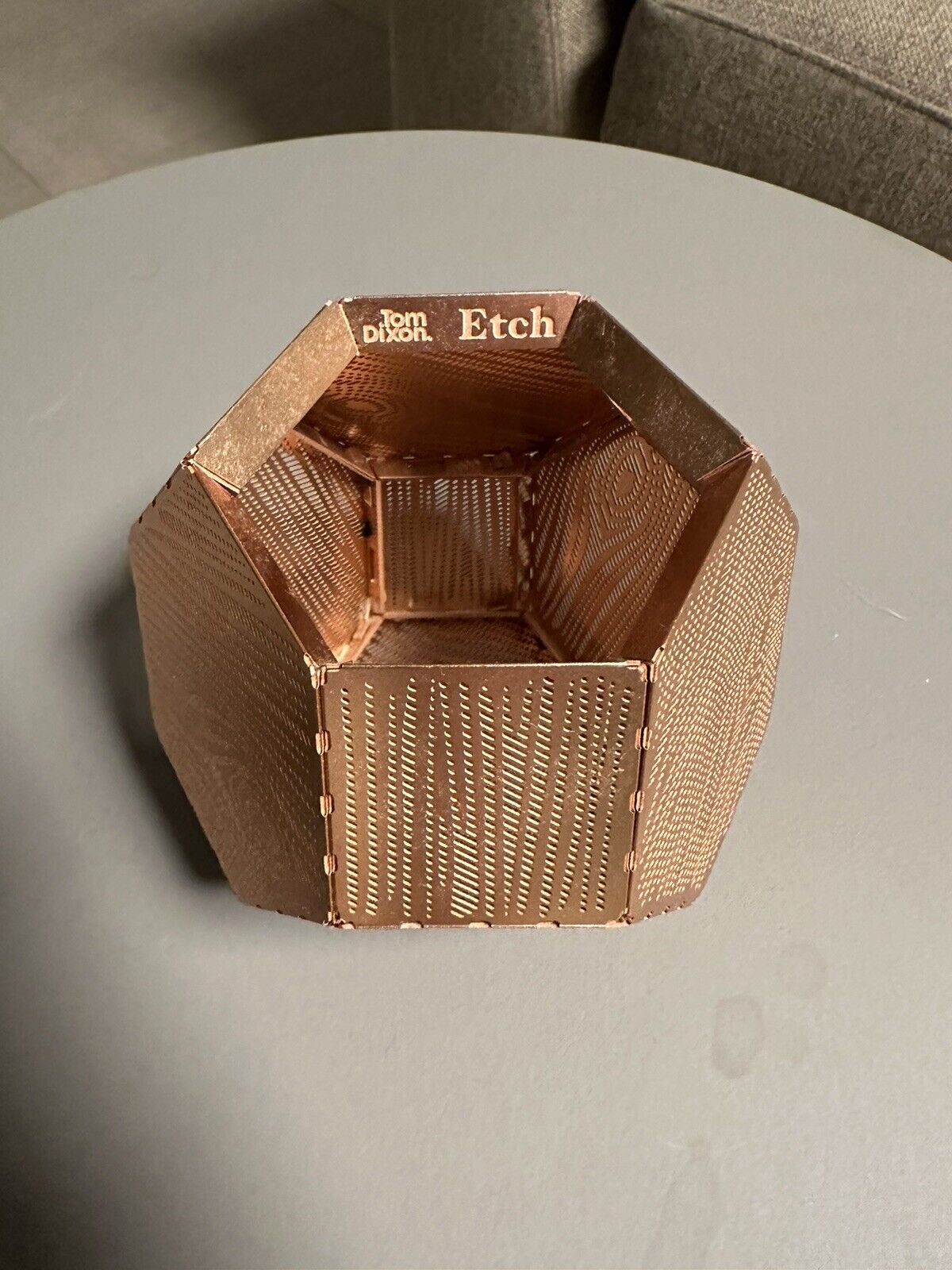 Tom Dixon Etched Geometric Copper Tea Light Holder