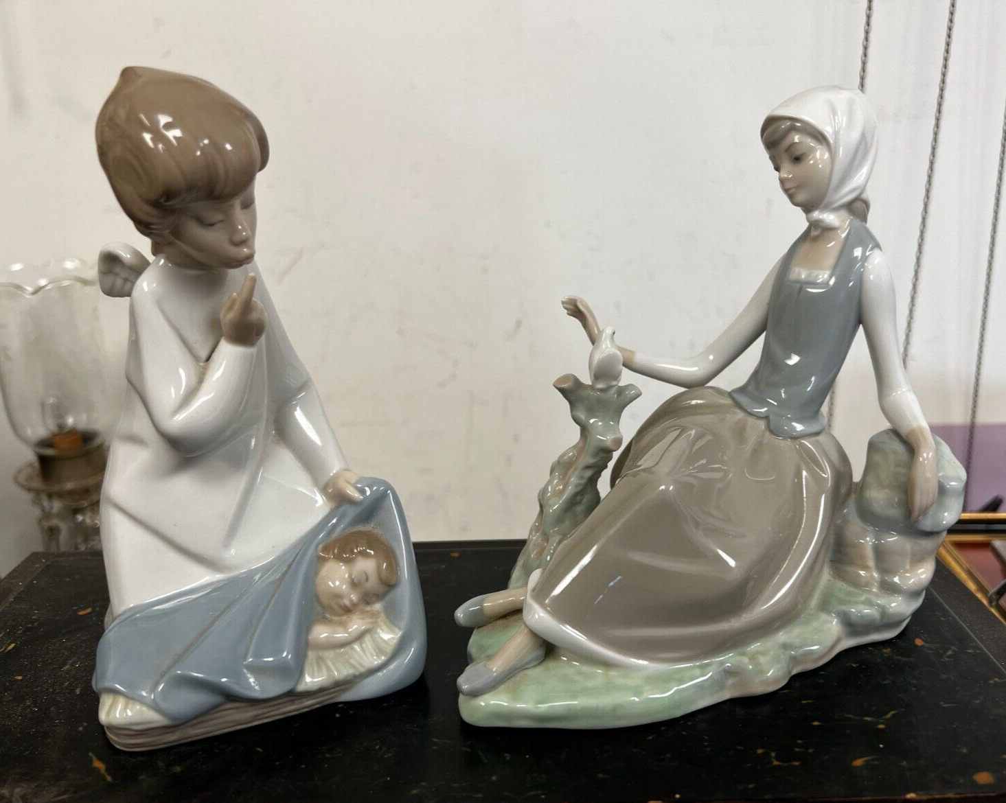 Lot of 2 Lladro Figurines Shepherdess with Dove 4660 & Angel w/ Child 4635