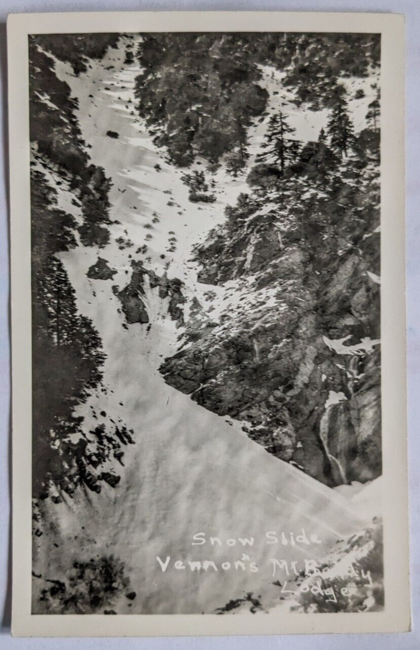 Snow Slide at Vernon\'s Mt. Baldy Lodge, CA- California Vintage RPPC Postcard