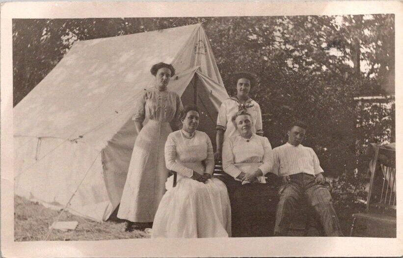 Vintage RPPC Postcard Group of Woman Pose While Tent Camping c.1904-1920s  12295
