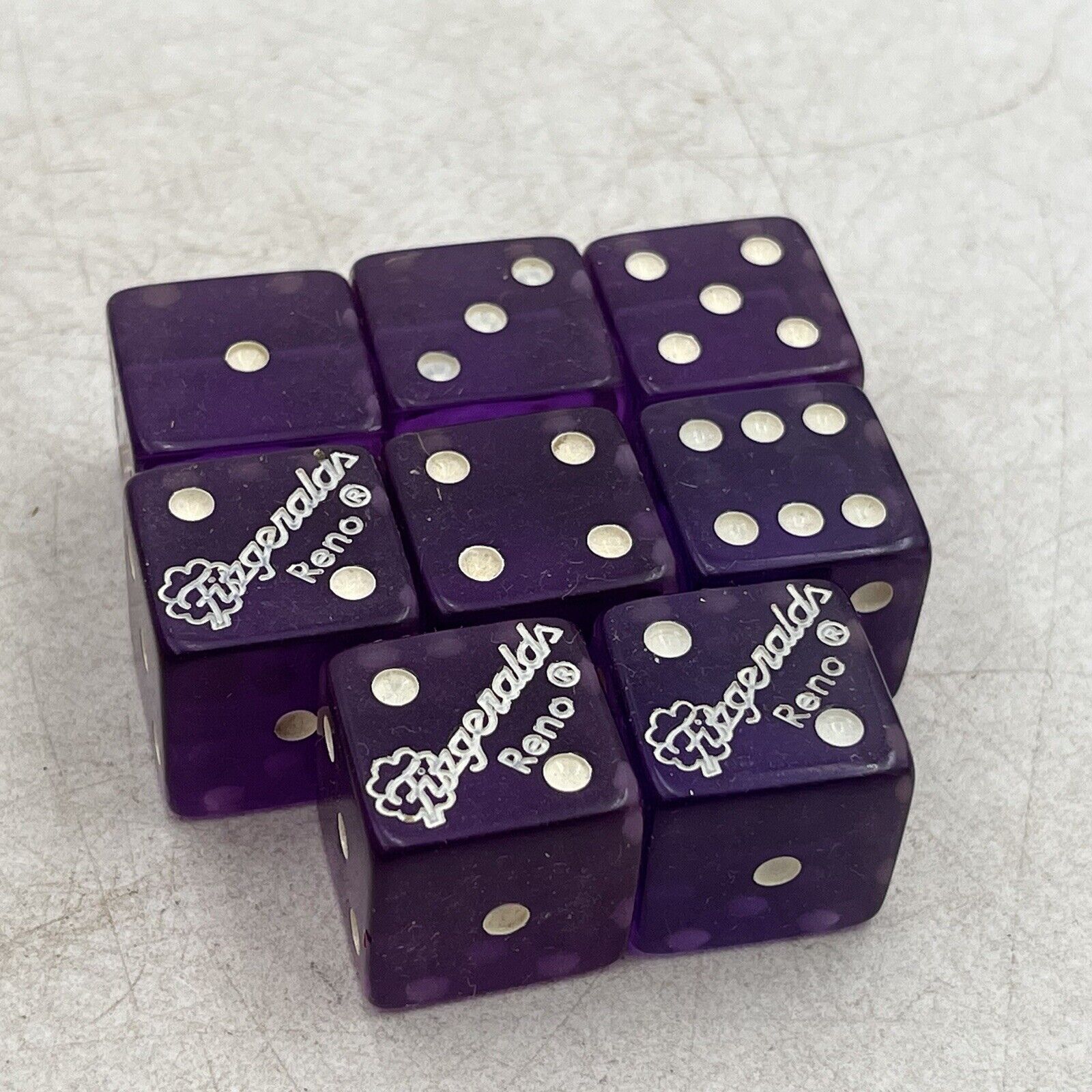 Lot of 8 VINTAGE FITZGERALDS RENO PURPLE DICE Game Night Collectible Replacement
