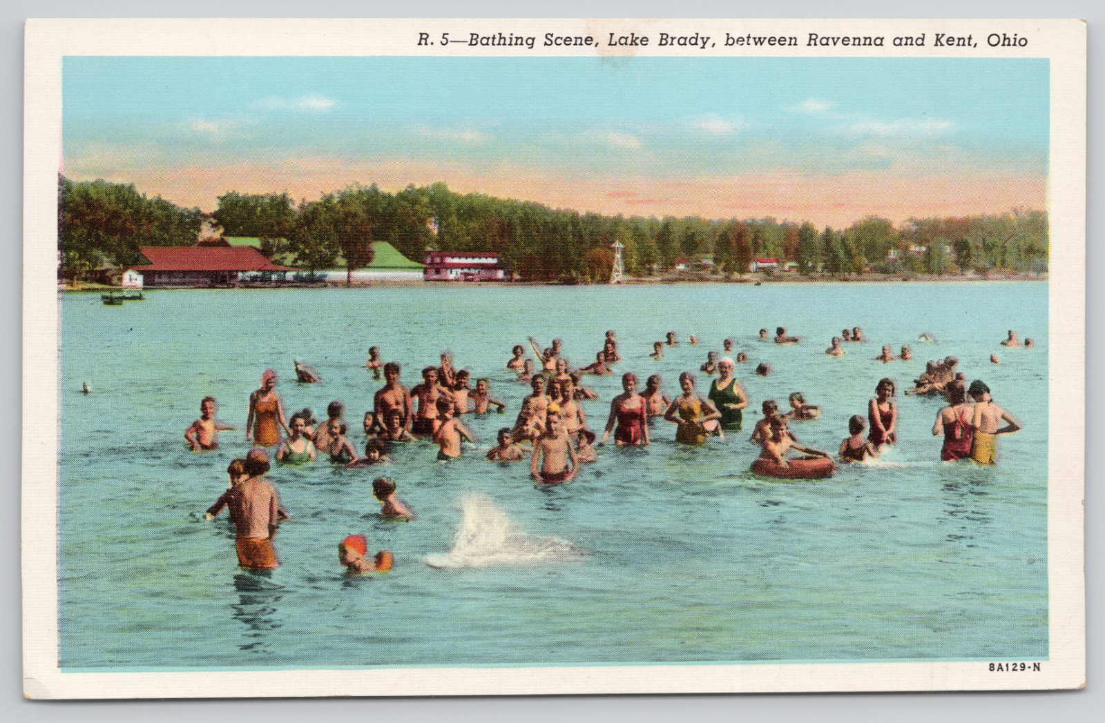 Ravenna Ohio Lake Brady Bathing Scene Linen Vintage Postcard