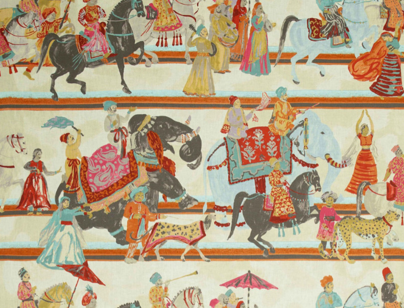 Jim Thompson Indian Inspired Print Fabric Wedding Parade Festival 1.65yd 2134/02