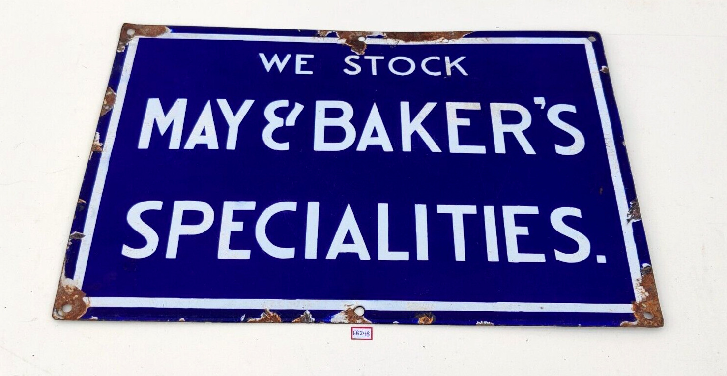 1940s Vintage May & Baker Specialities Advertising Enamel Sign Board Rare EB248