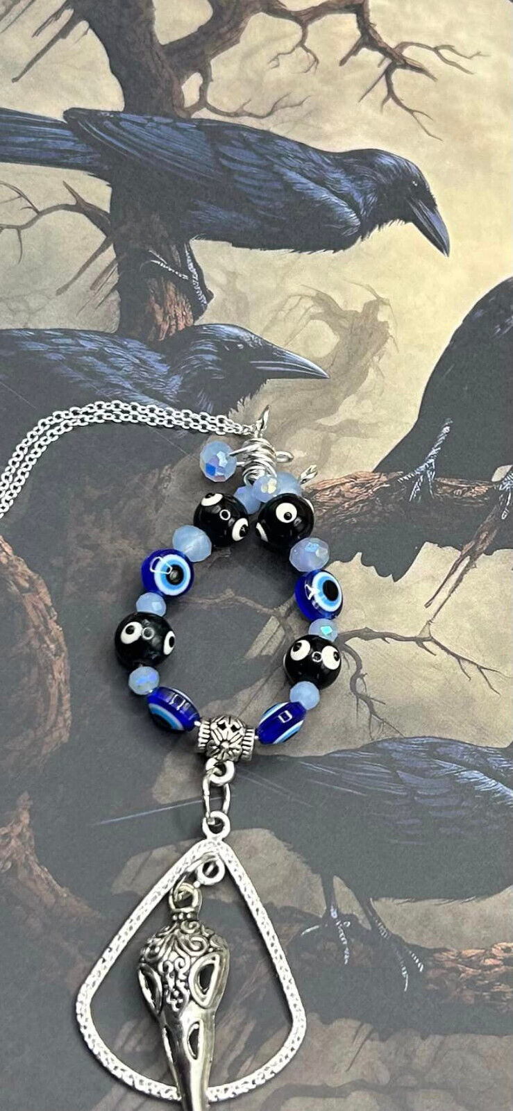 SALE Evil Eye Crow Magic Protection Morrigan Hecate Amulet Talisman Necklace