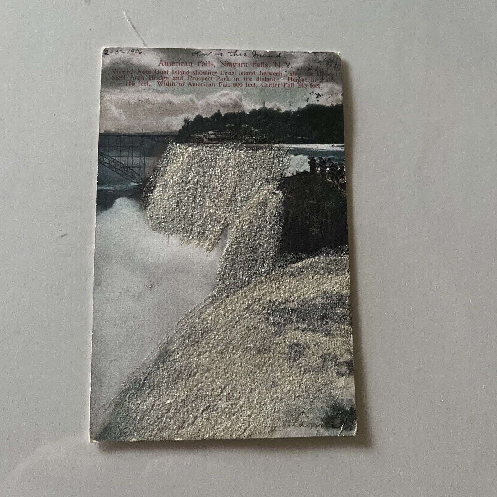 American Falls Niagara Falls Postcard  w/ glitter 1906 Ernst Besser\'s Sons # 607
