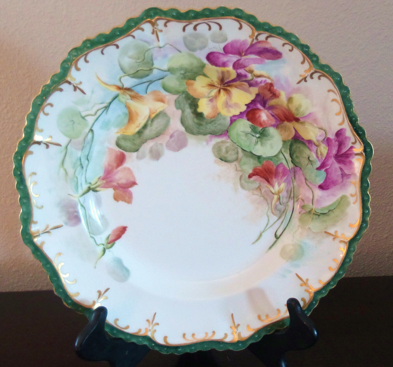  1906 French JP/L Limoges Charger/Chop Platter Beautiful Floral & Gold Trim