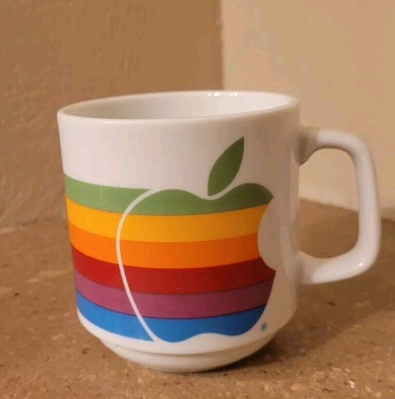 Vintage Original Apple Macintosh Computer Mug 1980s Full Rainbow Logo
