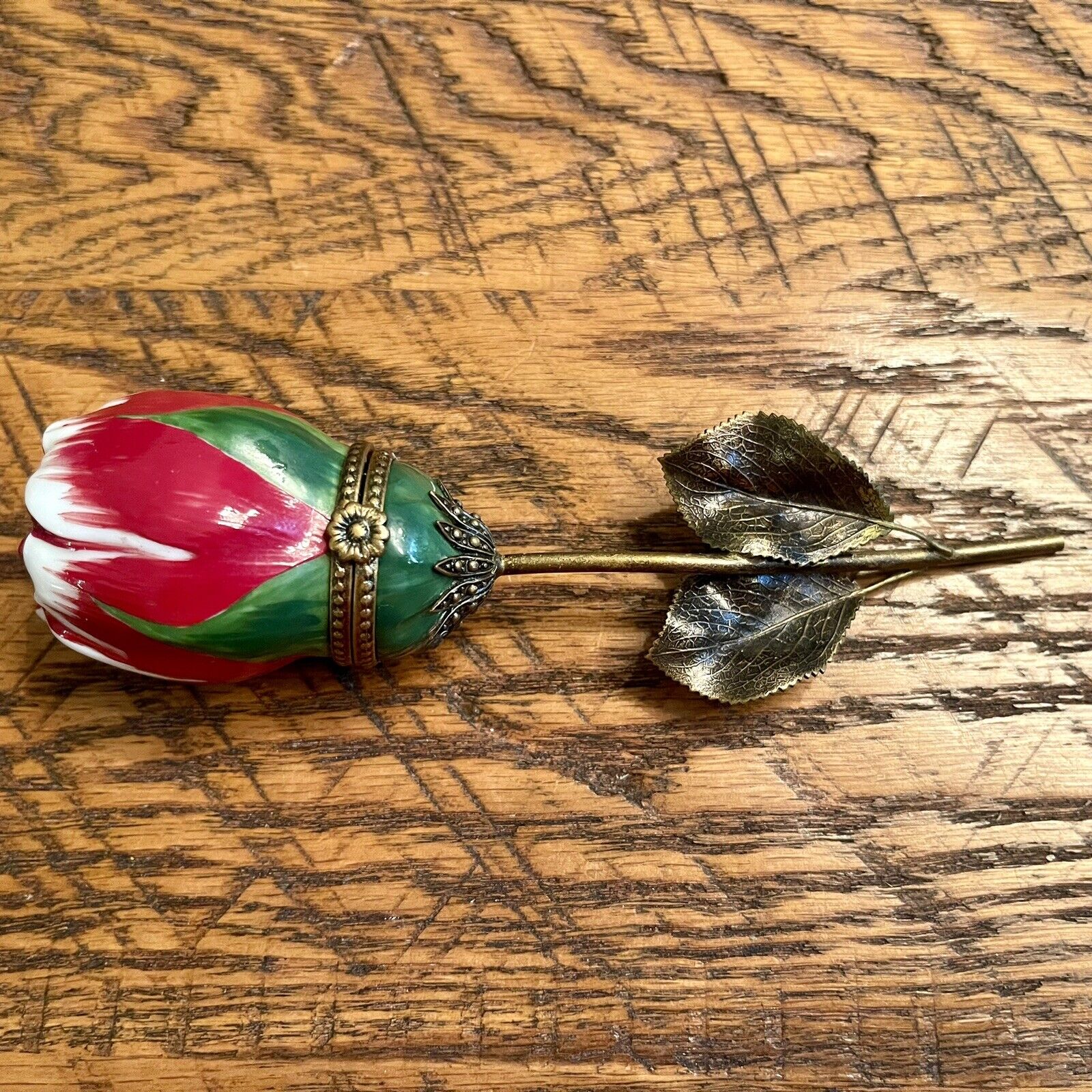 Vintage French Limoges Long Stemmed Rose Trinket - 6”