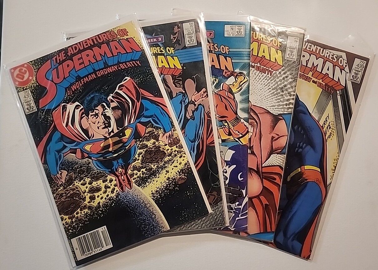 1987 Adventures of Superman Lot of 5 435,436,437,438, 439 DC Comics VF+ Newstand