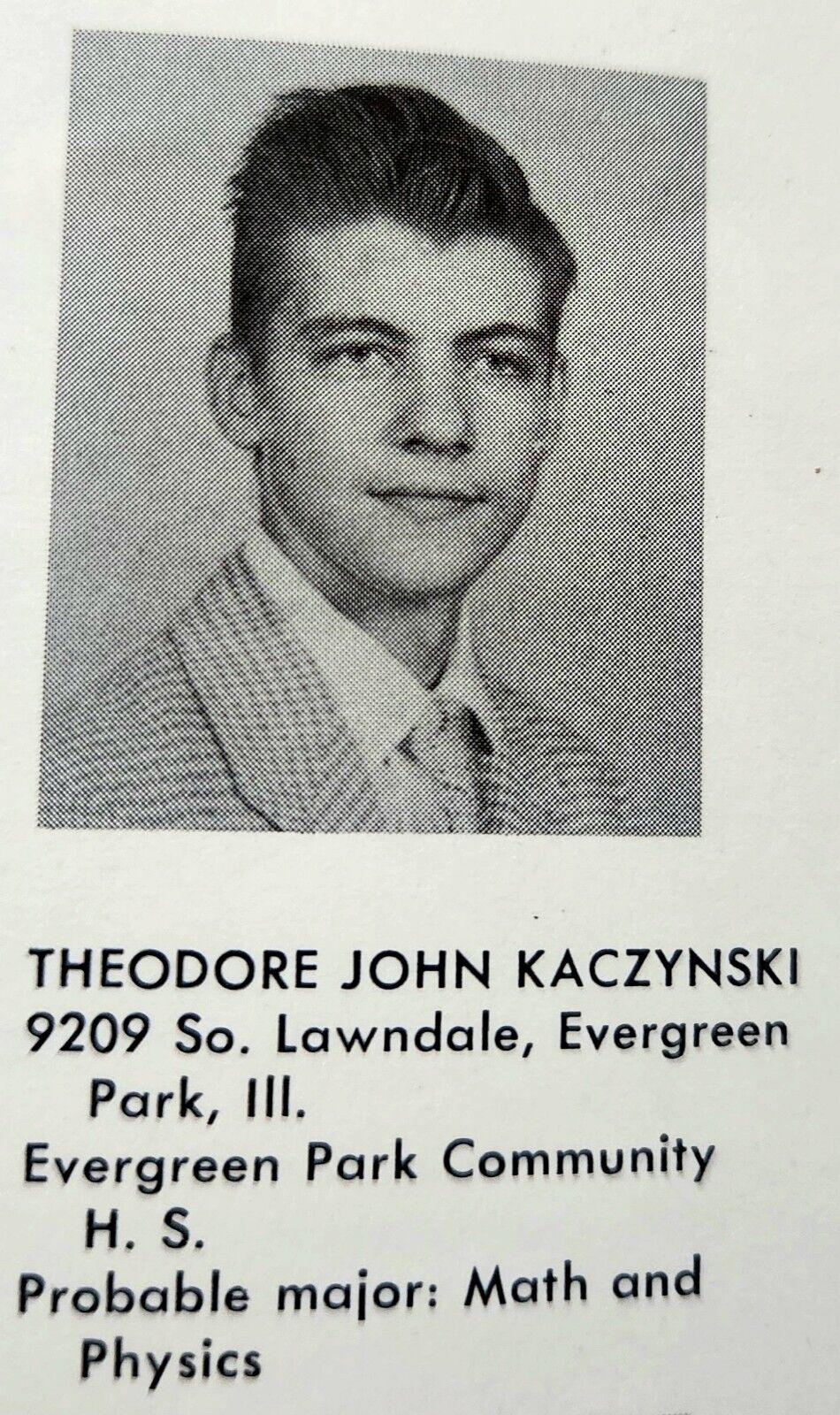 Ted Kaczynski Rare College Freshman Register Yearbook The Unabomber