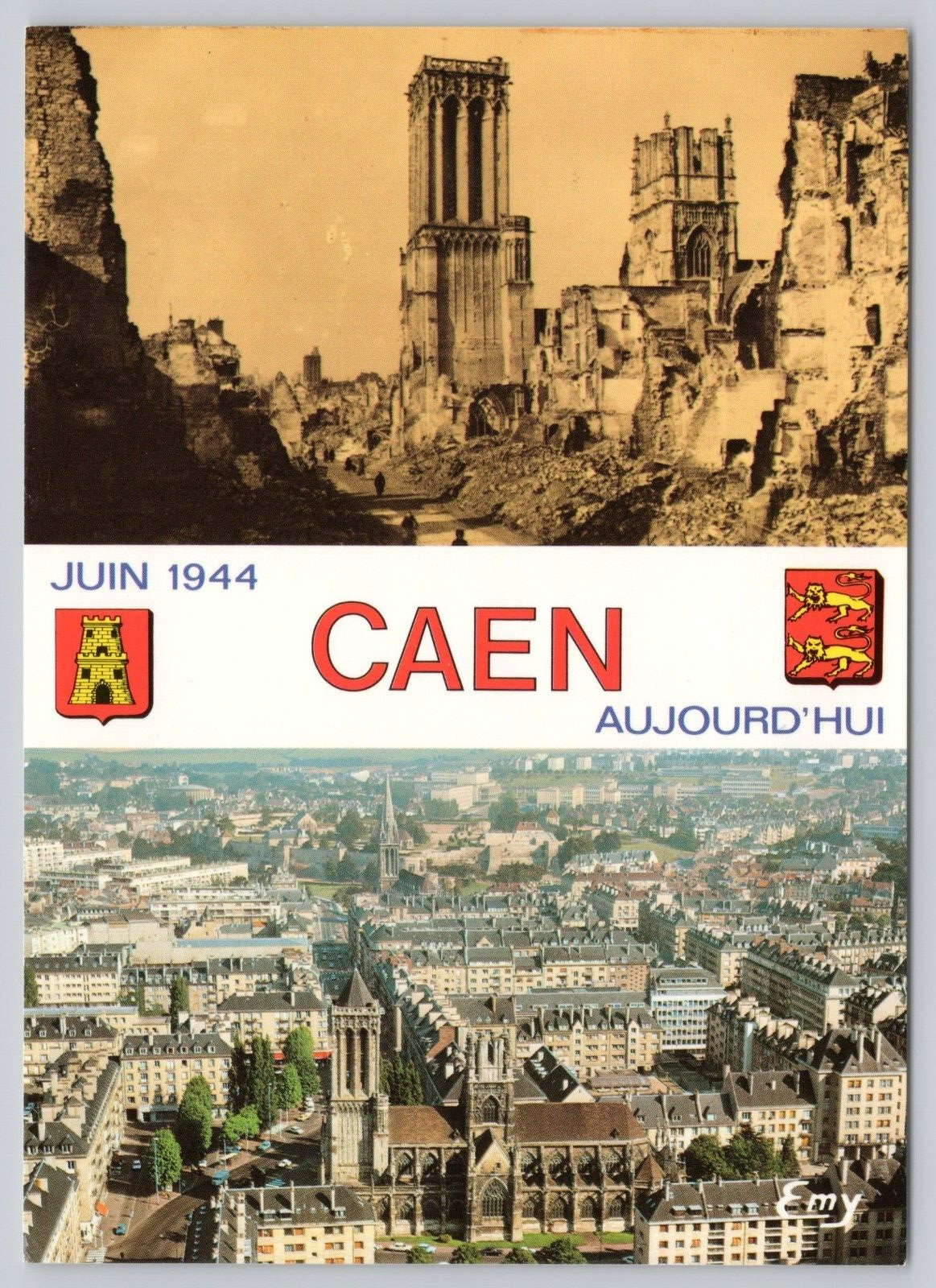Caen Normandy France, 1944 & Today, WW2 History, French Continental Postcard