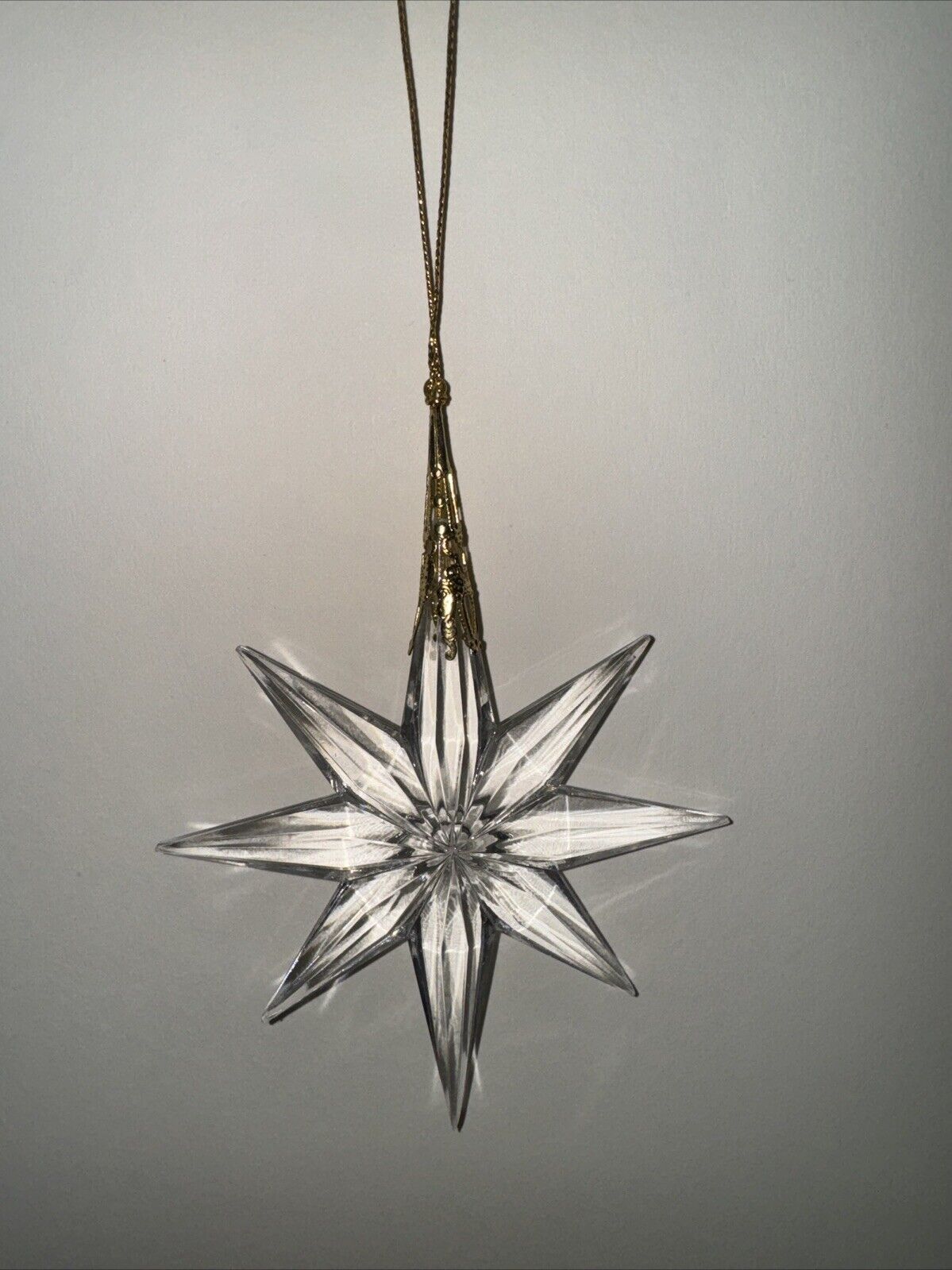 Vintage Clear Acrylic Moravian Star Gold Filigree Cap Christmas Ornament