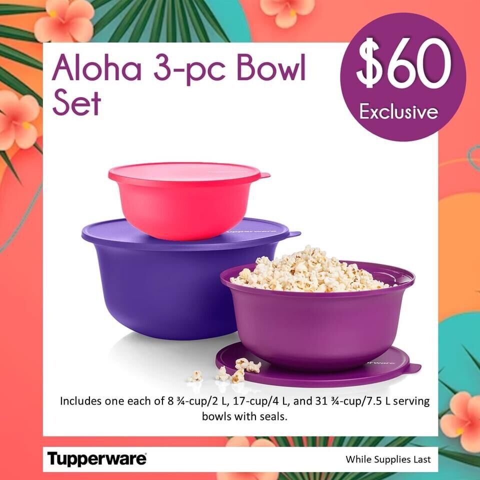 Tupperware Aloha Home Serving Mixing 3pc Bowl Set NEW - 