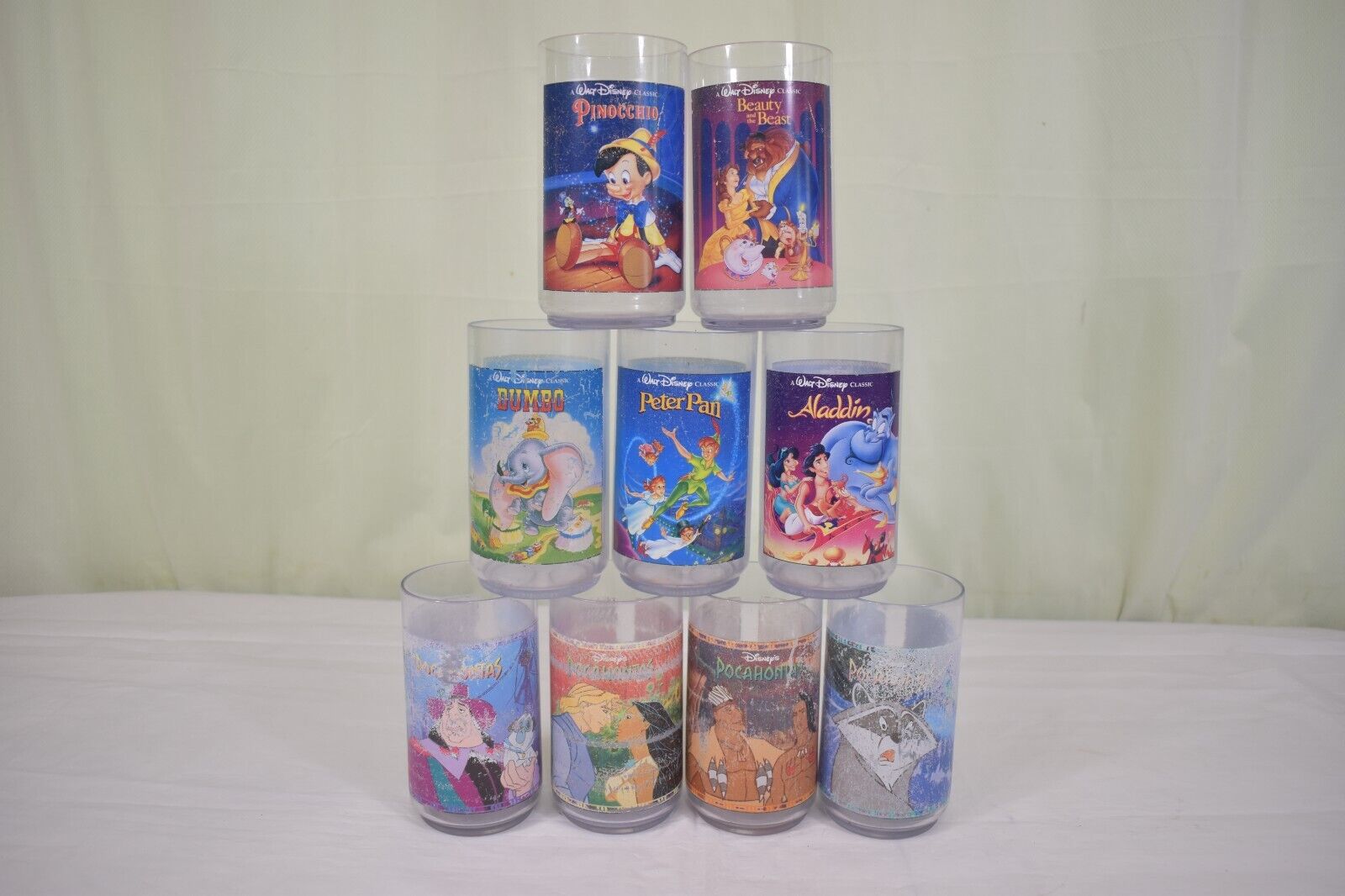 5 Walt Disney Classic + 4 Pocahontas Burger King Cups Lot Vintage Dumbo/Aladdin