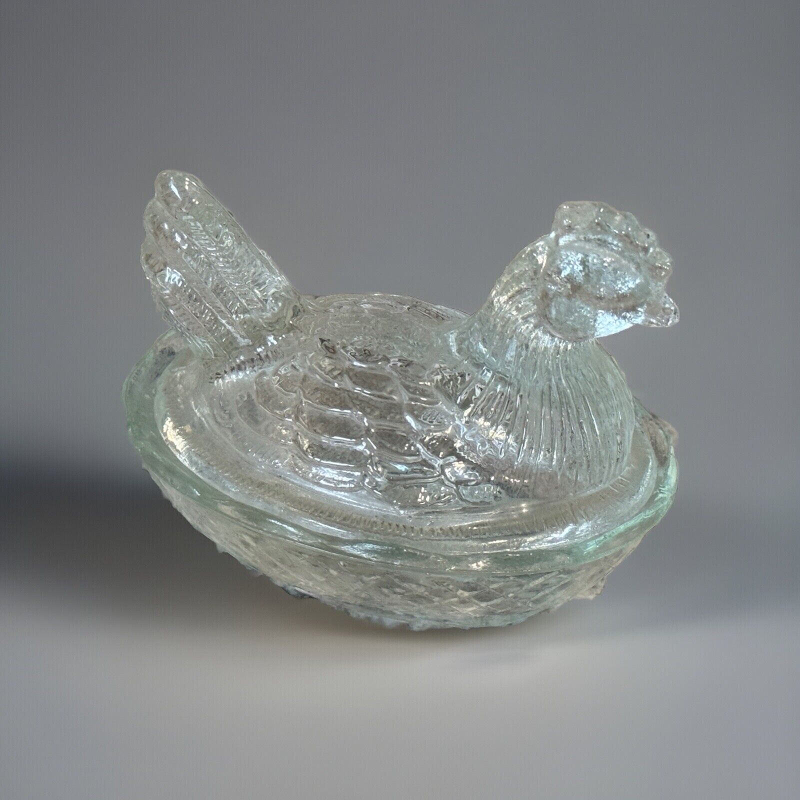 Vintage Hen On Nest Glass Trinket Box 