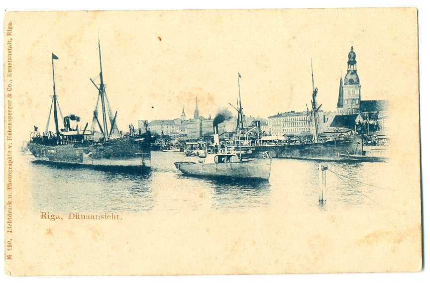 Russian Imperial Town View Riga Dvina River Wharf and Ships PC before 1905