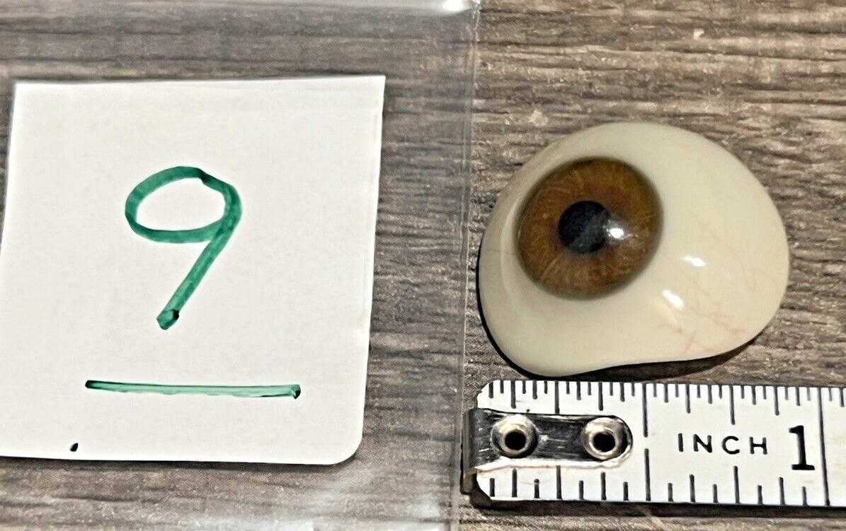 Antique Optometrist EyeBall Prosthetic Blown Glass Brown faint blue ring #9