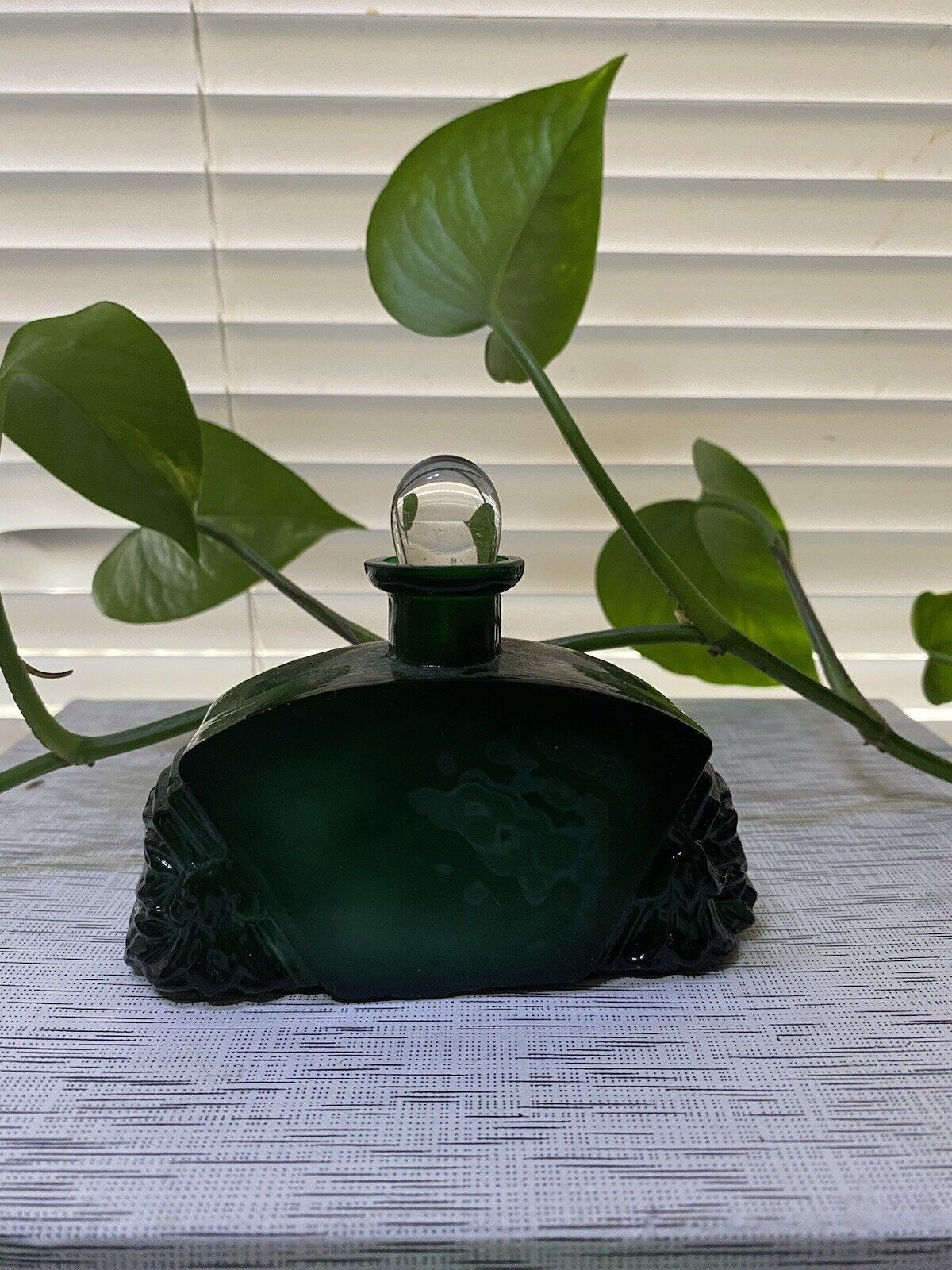 Art Deco Dark Green Glass Bohemia Perfume Bottle