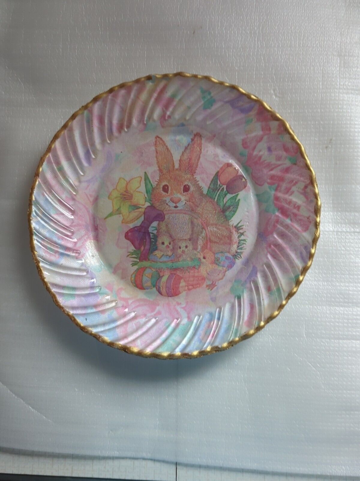 Vintage Easter Bunny Plate Chicks Eggs Flowers Gold Trim 7\