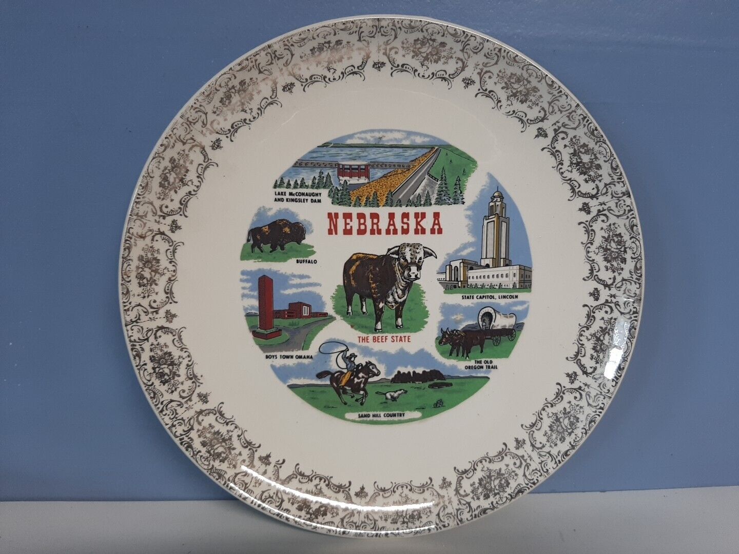 Vtg Nebraska Collector Souvenir Plate 9 Inch