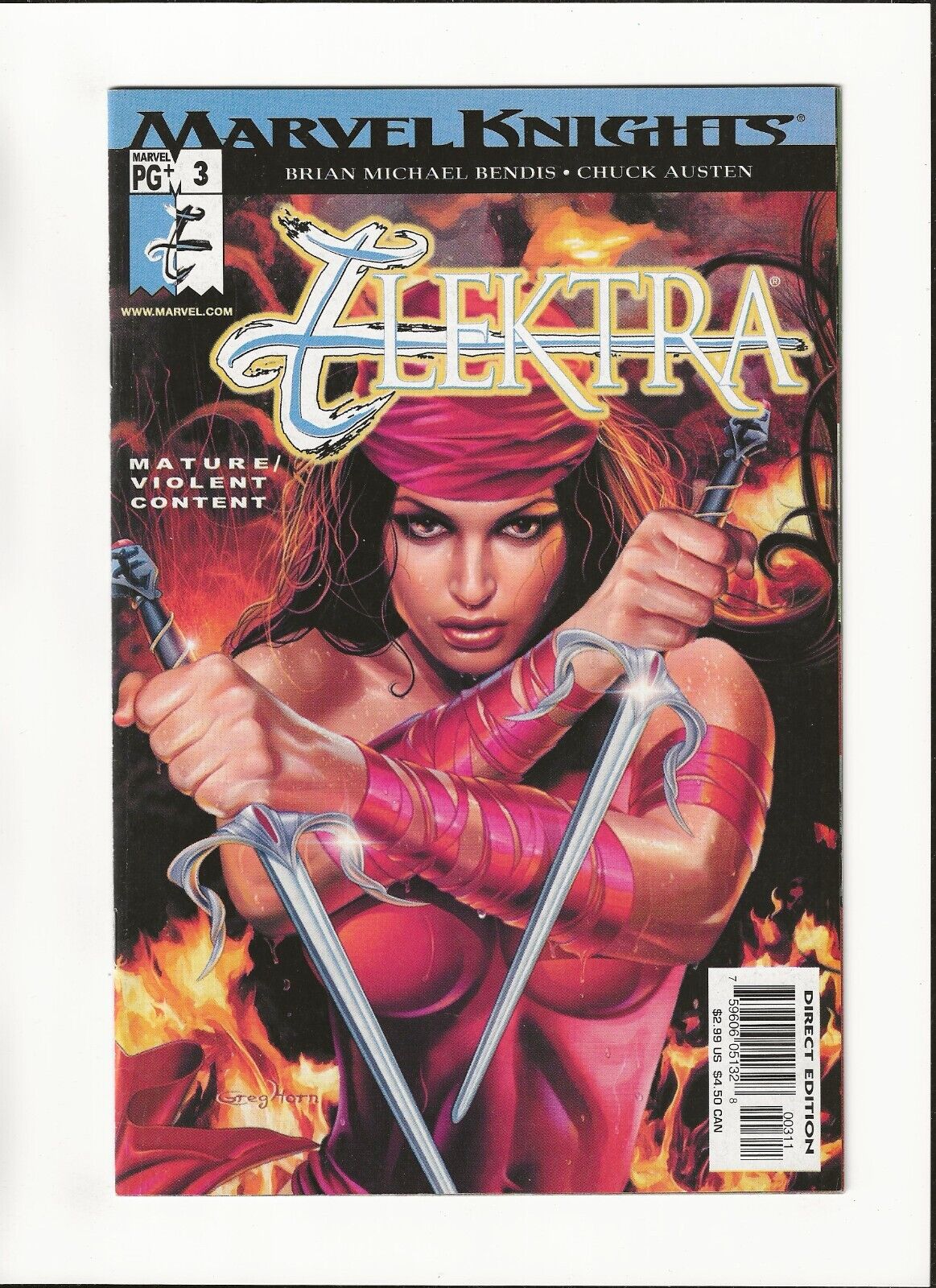 Elektra #3 Marvel Knights Greg Horn Art Bendis Censored Version High Grade 2001