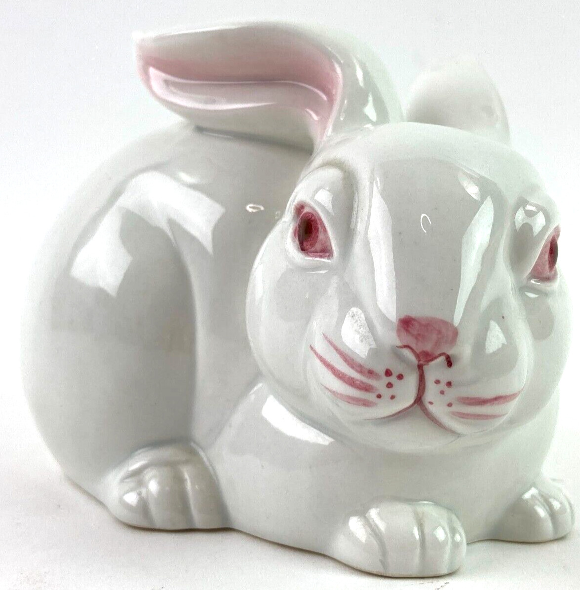 Fitz And Floyd White Ceramic Bunny Rabbit w/ Pink Eyes Figure 1983 Japan