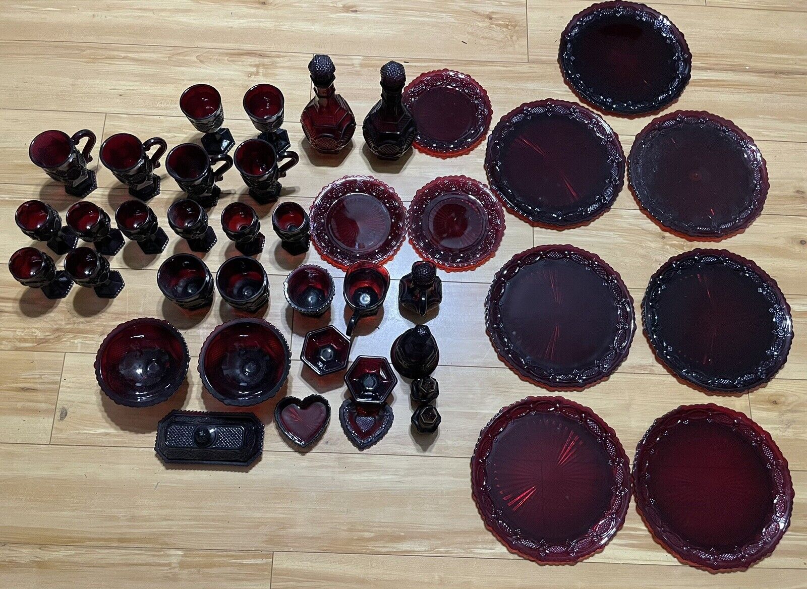 Vintage Avon Ruby Red Glass Cape Cod Glassware 42 Collection Pieces
