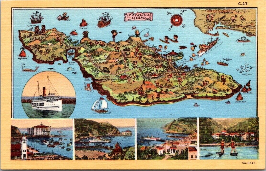 Santa Catalina Island California CA Map Multiview Vintage Postcard Unposted