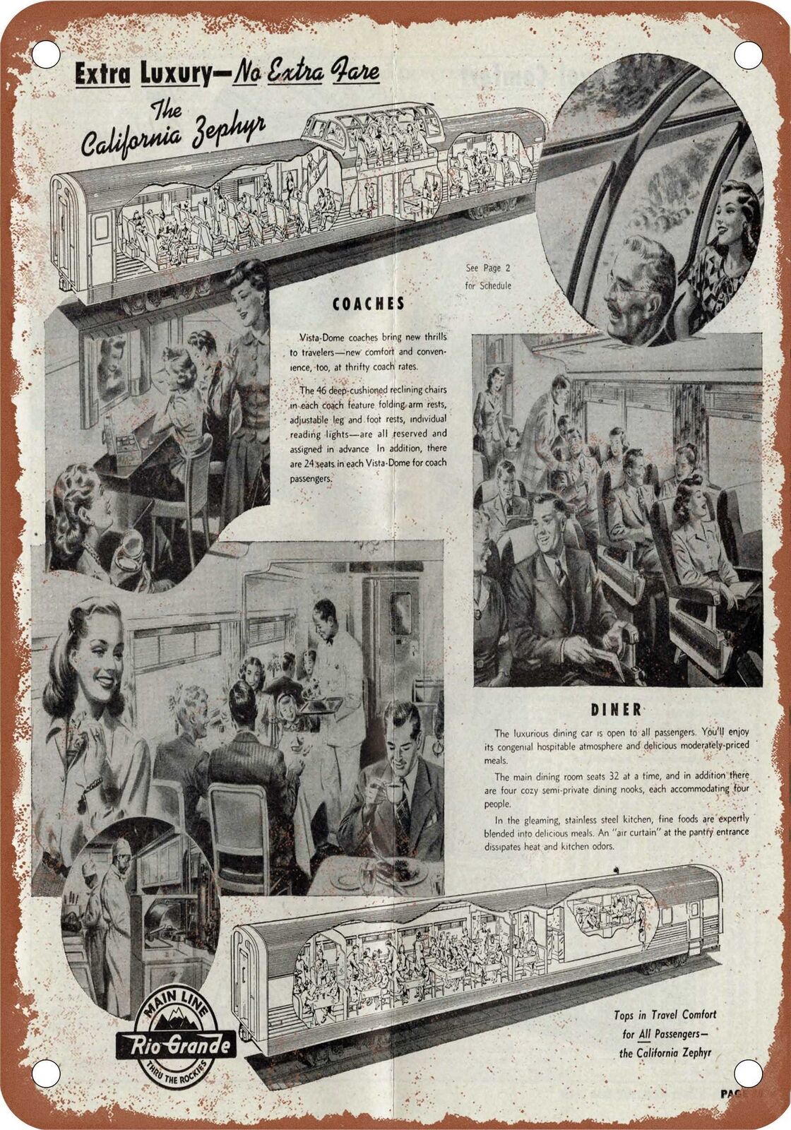 METAL SIGN - 1949 Rio Grande Coaches and Diner - Vintage Rusty Look