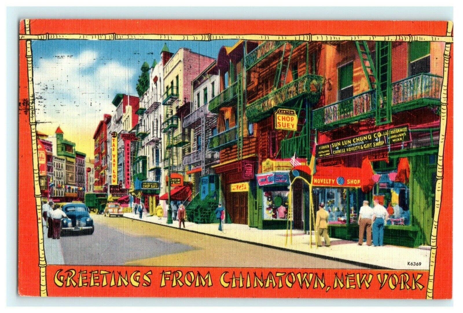 c.1953 Greetings From Chinatown New York City Postcard Louisiana Purchase Stamp