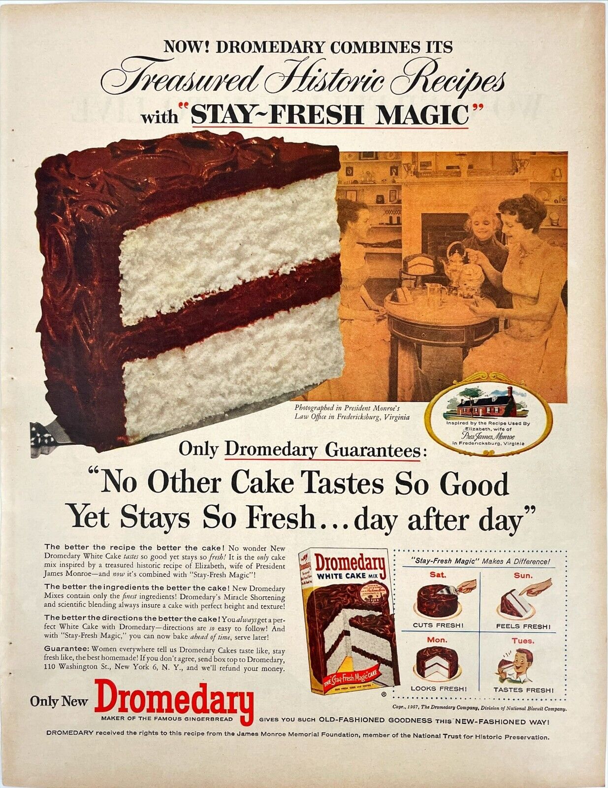 DROMEDARY White Cake Mix Baking Retro Kitchen Vtg Advertising Magazine Ad 1957