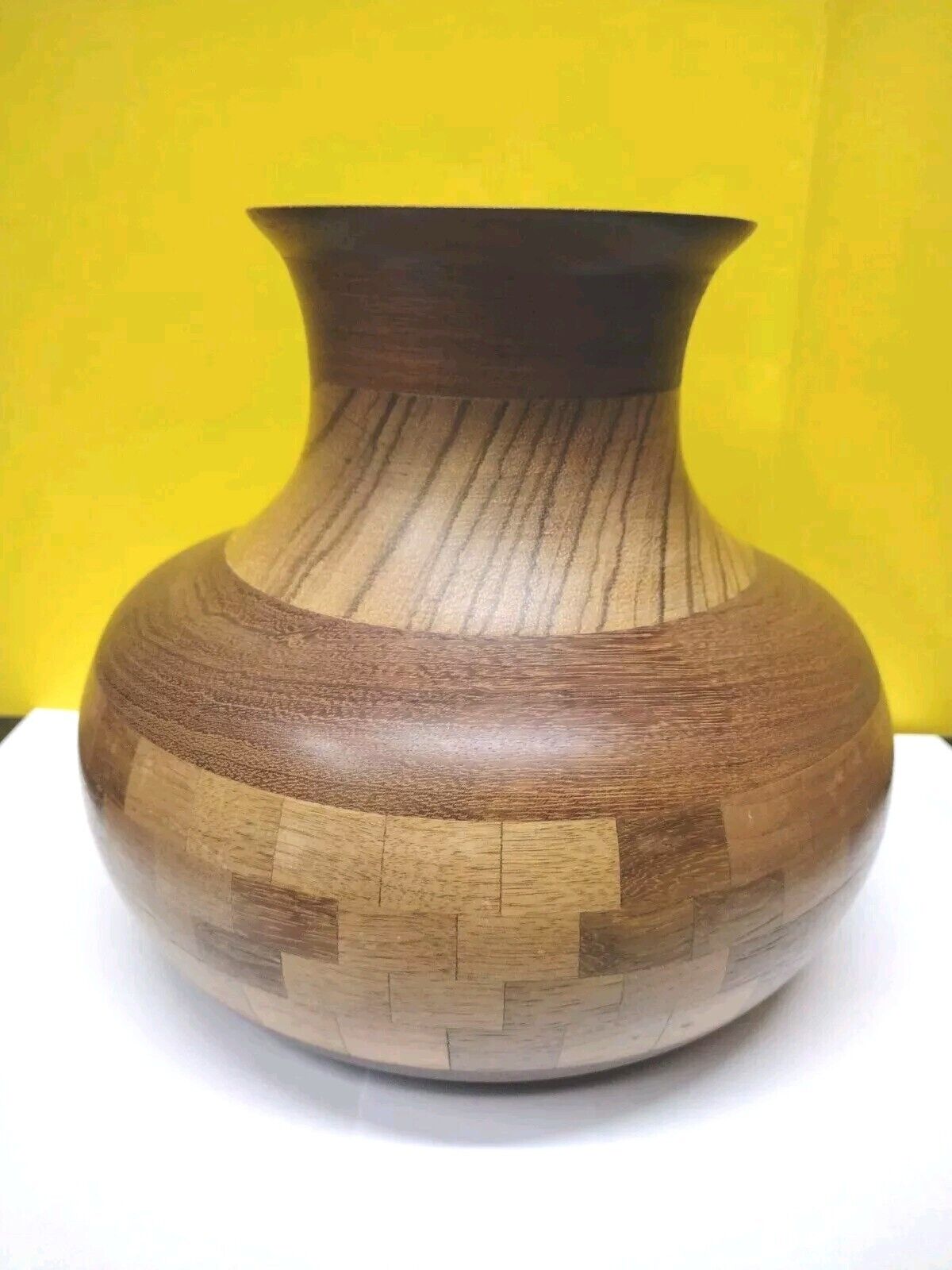 Vintage Segmented Wood Vase Handcrafted Lathe Turned Signed by Artist Art 