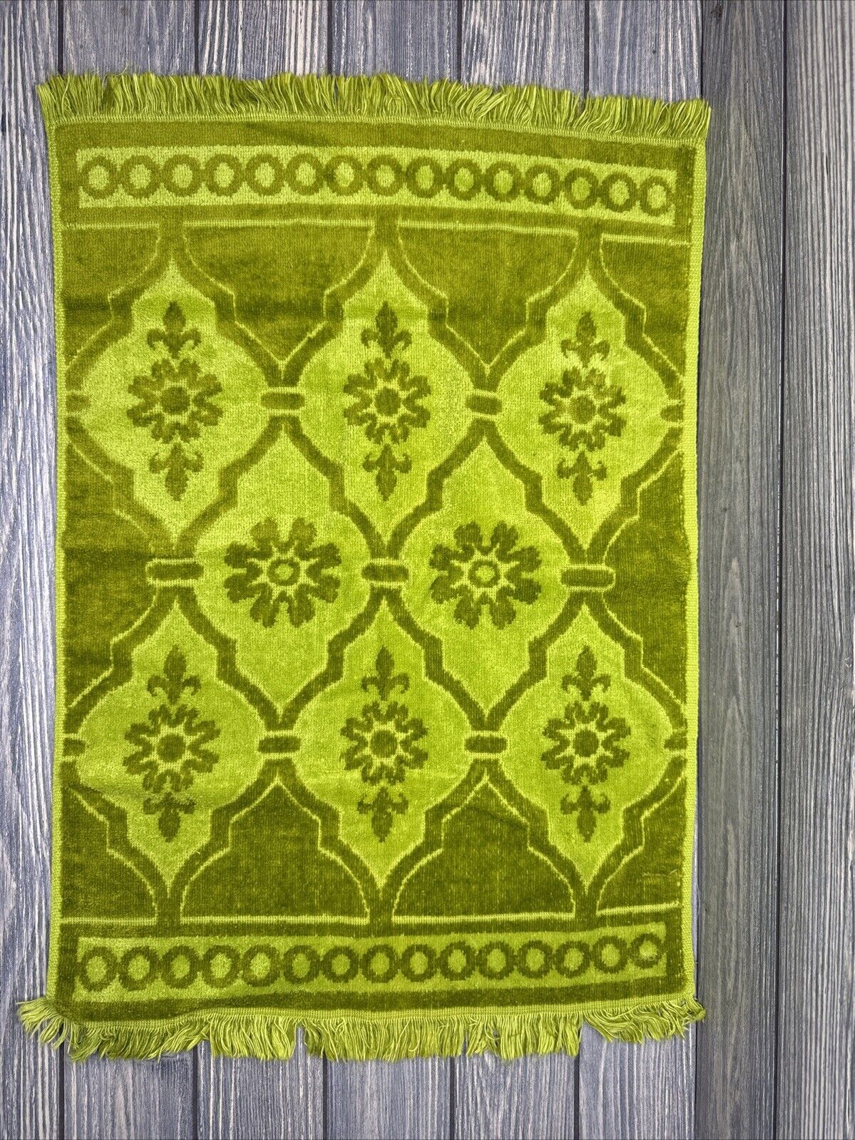 Vtg Fieldcrest Cotton Hand Dish Towel Green Flowers 16x24”