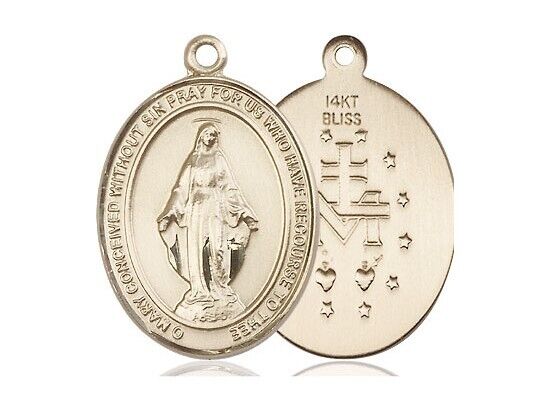 14K Solid Gold Miraculous Medal, 3/4\'\' High 3.9 Grams (USUALLY SHIP IN 2 DAYS)