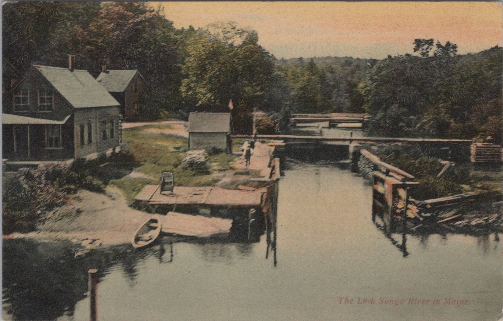 The Lock Songo River in Maine East Sebago Doane Cancel 1909 Postcard