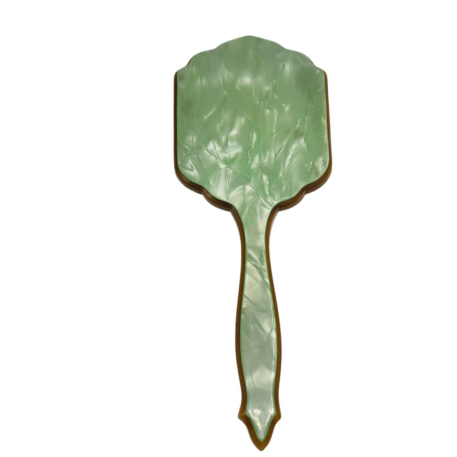 Vintage DuPont Pyralin celluloid Hand Mirror Jade Pearlized Green Art Deco