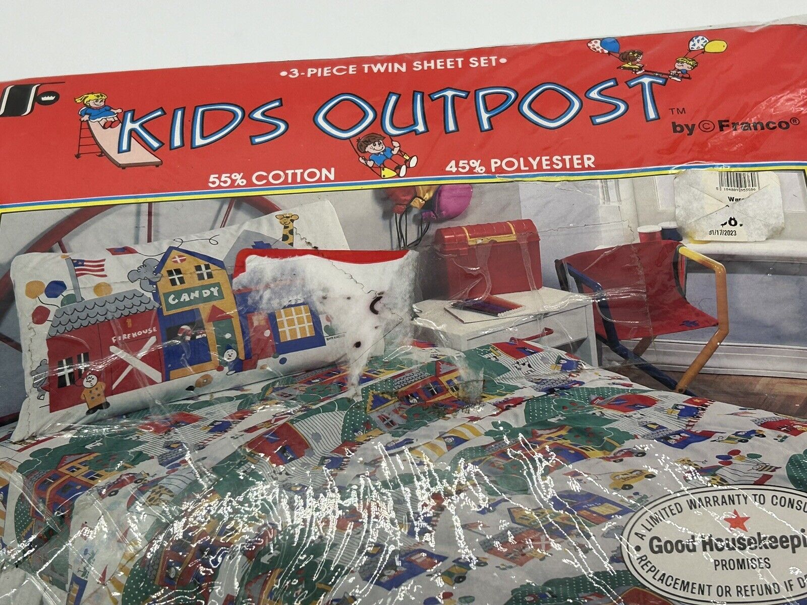 Vintage Kids Outpost Town Twin Sheet Set Cottagecore Retro NRFP Franco.  NEW