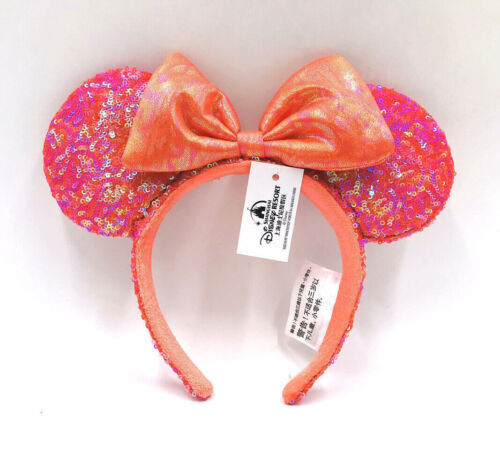 Disney Parks Minnie Ears Sequins Orange Red Bow Exclusive Limited Party Headband