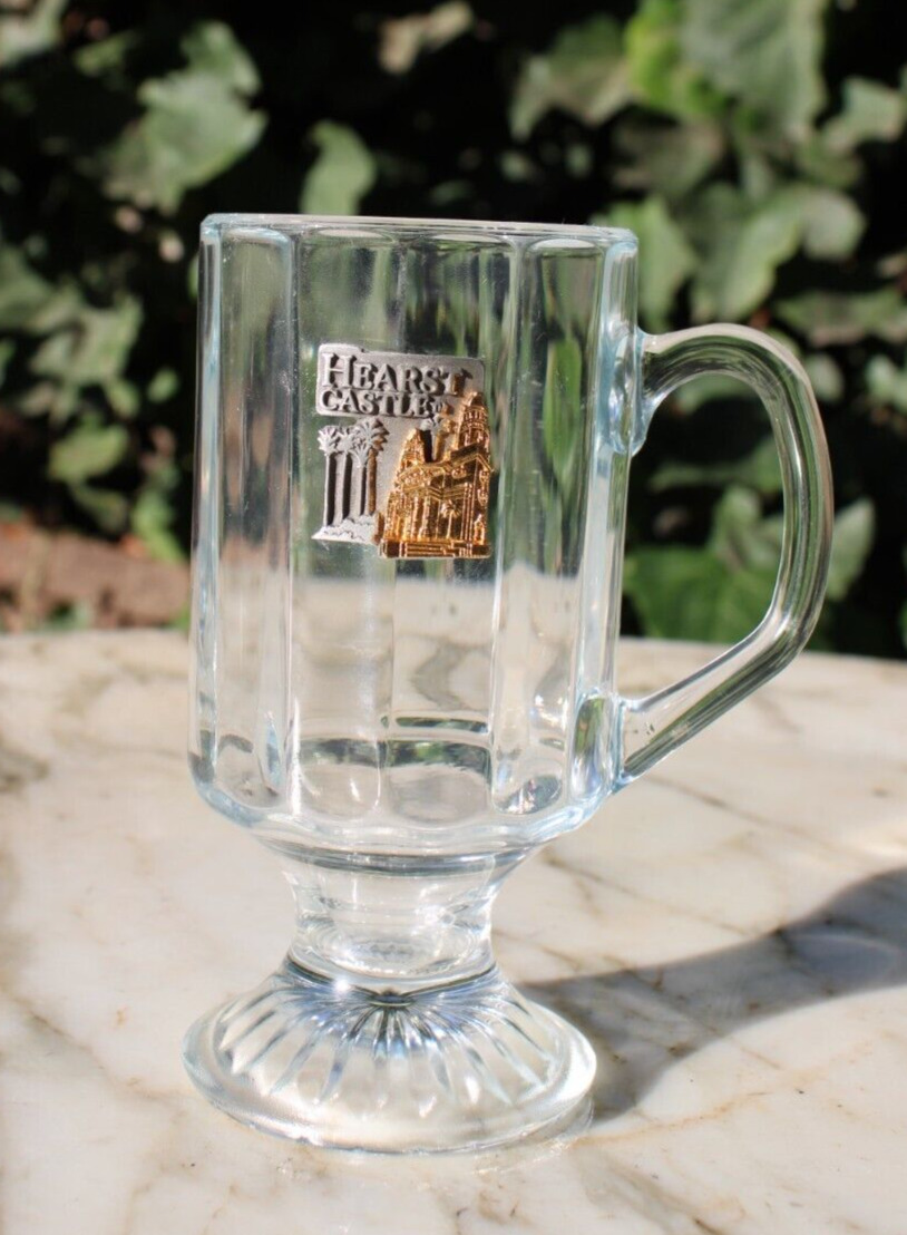 Vintage Hearst Castle San Simeon CA Glass Mug Pewter Gold Medal Medallion
