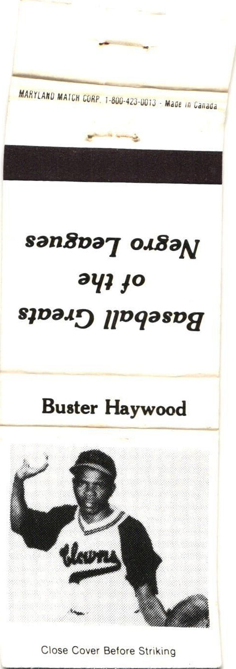 Buster Haywood Baseball Greats of The Negro Leagues Vintage Matchbook Cover